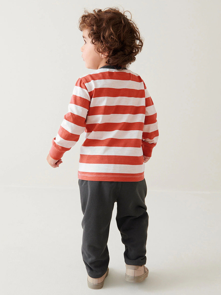 Boys Striped Long-Sleeve Lion Top & Pants Set – Toddler 2-Piece Outfit