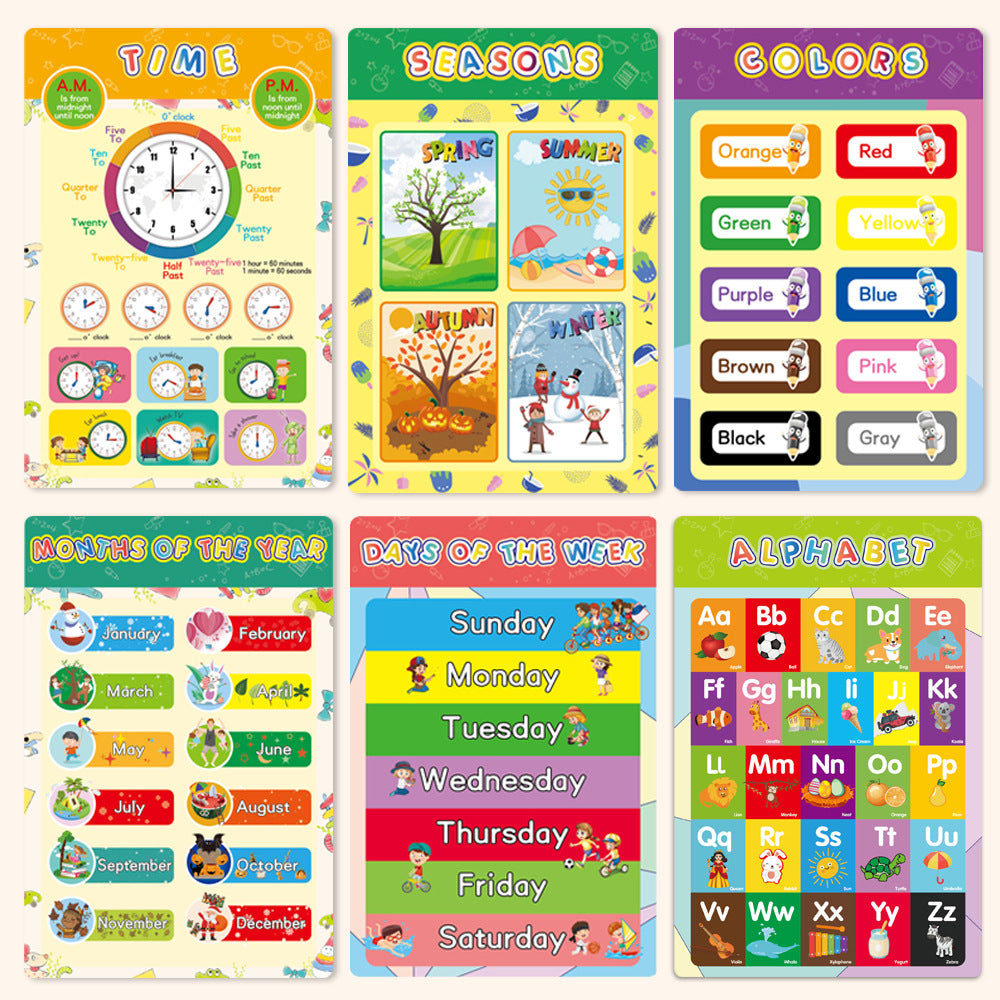 Children's Early Education Wall Chart – ABCs, Time, Seasons, and More