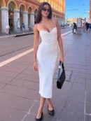 Celebrity Style Polka Dot Sequin Suspender Mid-Length Dress