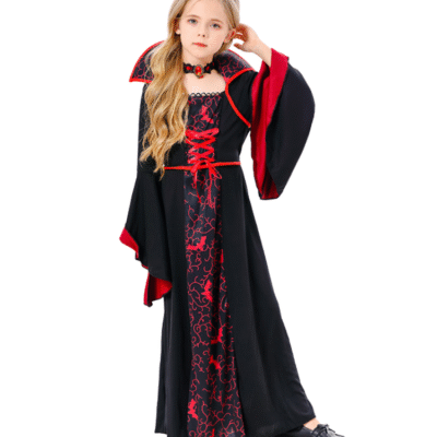 Kids Vampire Witch Costume - Girls Black & Red Halloween Dress