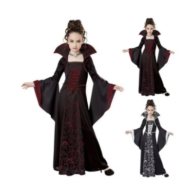 Children’s Halloween Witch Costume - Medieval Retro Lace Long Skirt Dress