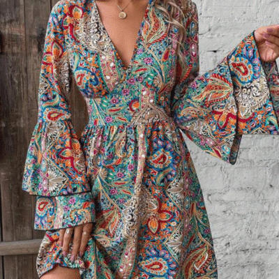 Elegant Woman Paisley Party Midi Dress Fashion