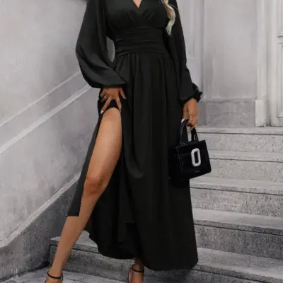 Women’s Elegant Sleeve High Slit Dress - Evening Gown Fashion Party