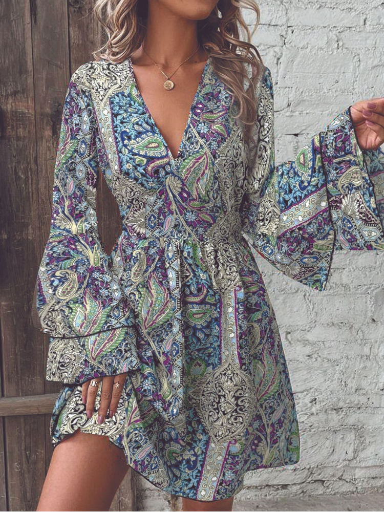 Elegant Woman Paisley Party Midi Dress Fashion - Image 6