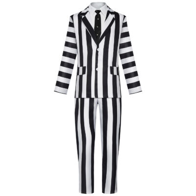Beetlejuice Striped Suit Cosplay – Adult Costume Set with Tie & Shirt 