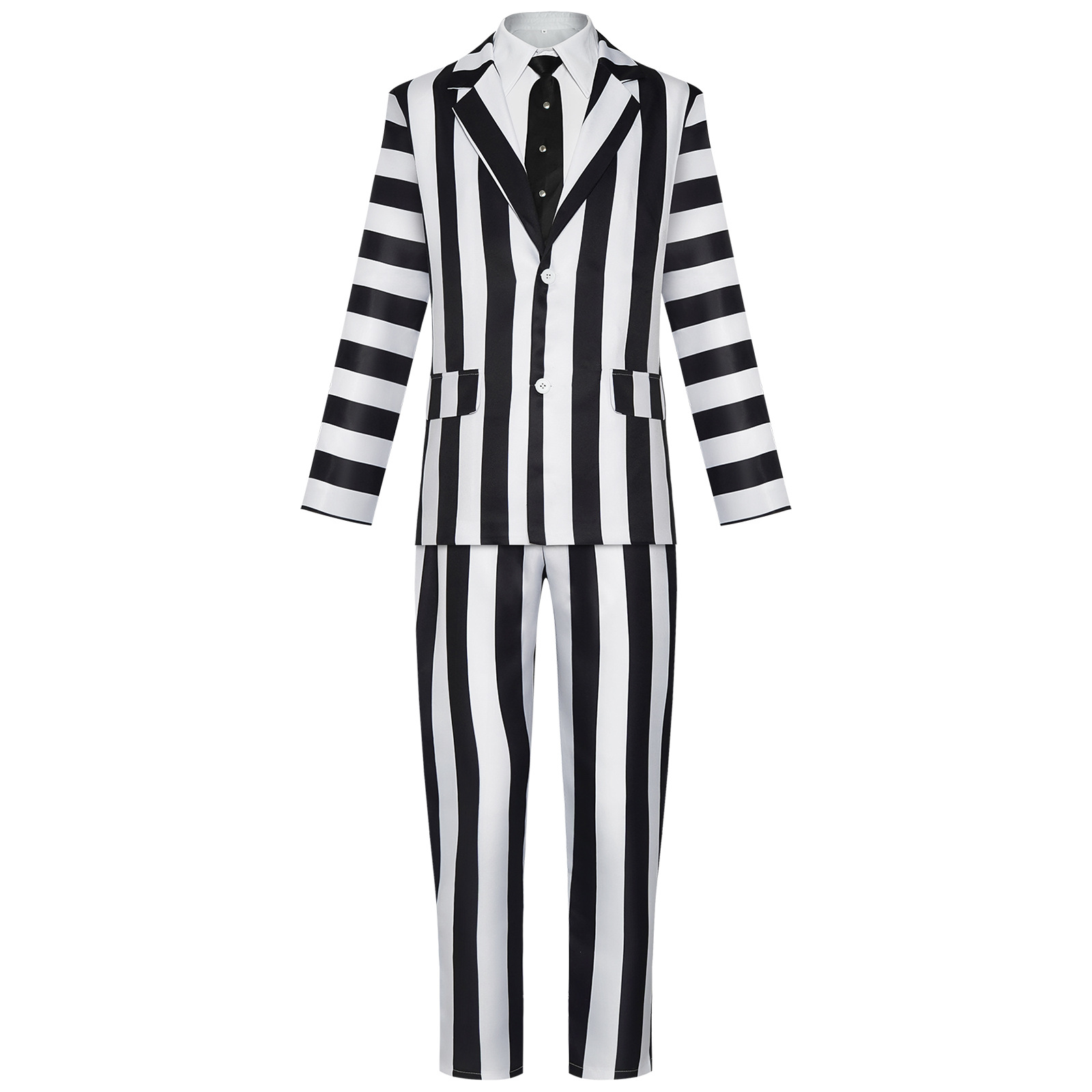 Beetlejuice Striped Suit Cosplay – Adult Costume Set with Tie & Shirt