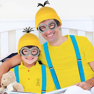 Minion Costume Accessories Kit – Beanie, Goggles, Gloves, Suspenders 