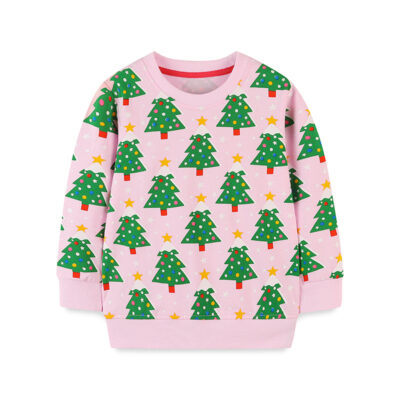 Kids Christmas Tree Sweater – Pink Festive Pullover (Toddler–Big Kid) 