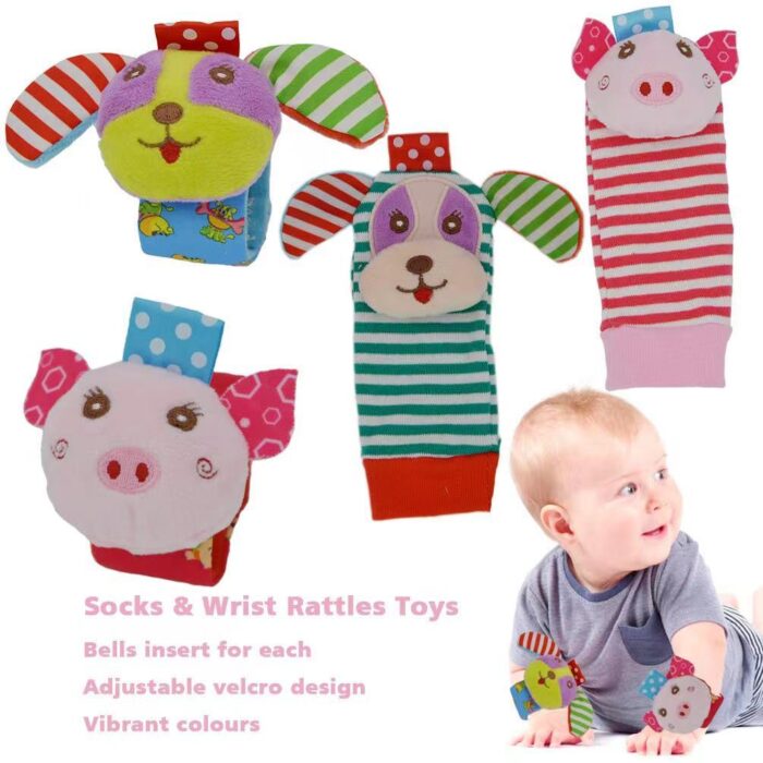 Baby Wristband & Sock Rattles Set – Soft Animal Plush Toys  - Image 3