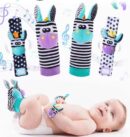 Baby Wristband & Sock Rattles Set – Soft Animal Plush Toys 