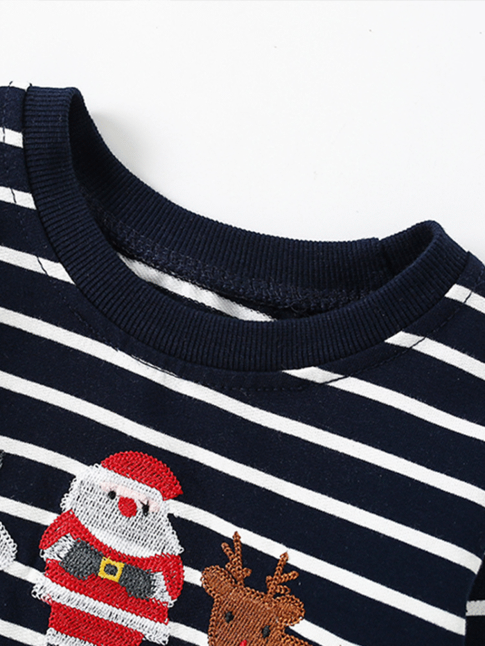 Boys Christmas Sweatshirt - Autumn Winter Striped Cotton Top - Image 4