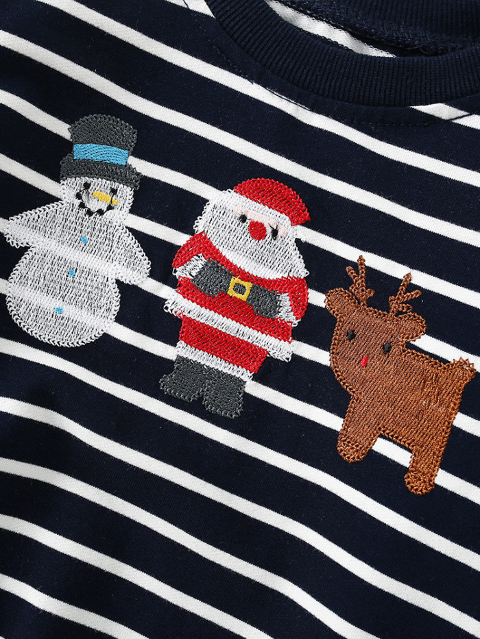 Boys Christmas Sweatshirt - Autumn Winter Striped Cotton Top - Image 2