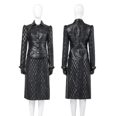 Cruella Cosplay Costume – Black & White Witch Villain Leather Skirt Outfit