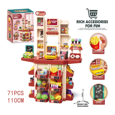 Double-Sided Kids Play Kitchen Set – Spray Water & Supermarket